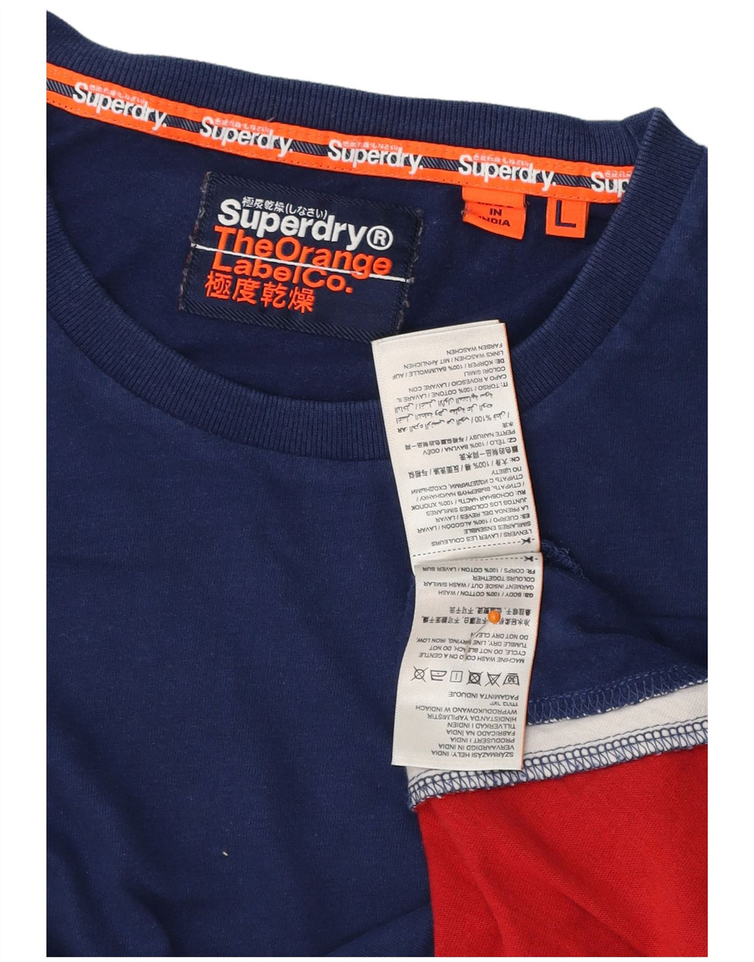 SUPERDRY Hombre Camiseta Top Large Azul Marino Colorblock Algodón