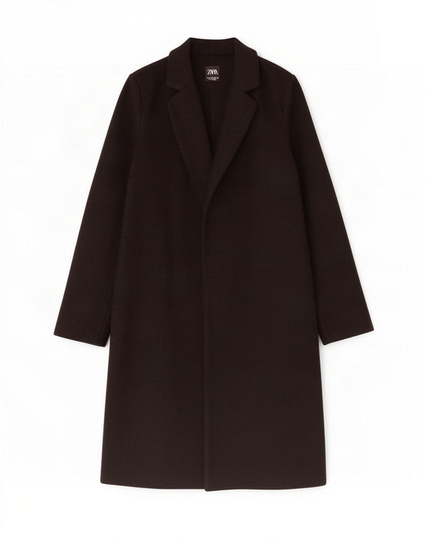 Zara Mujer Abrigo Abierto UK 10 Small Poliéster Negro