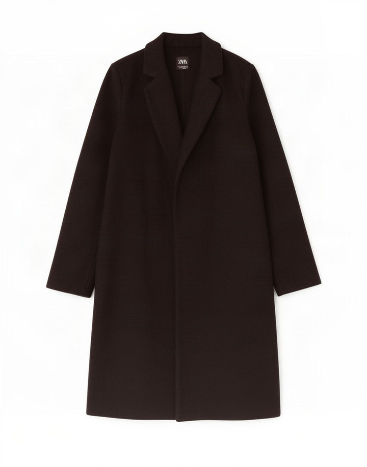 Zara Mujer Abrigo Abierto UK 10 Small Poliéster Negro