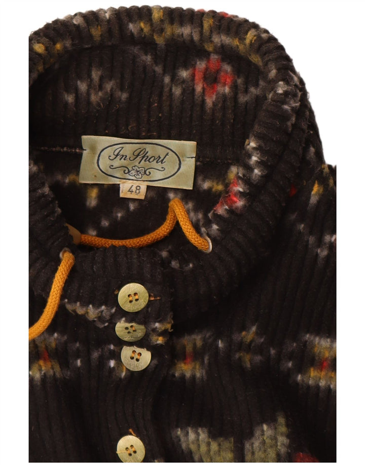 Vintage mujer botón cuello jersey suéter IT 48 XL poliéster floral negro