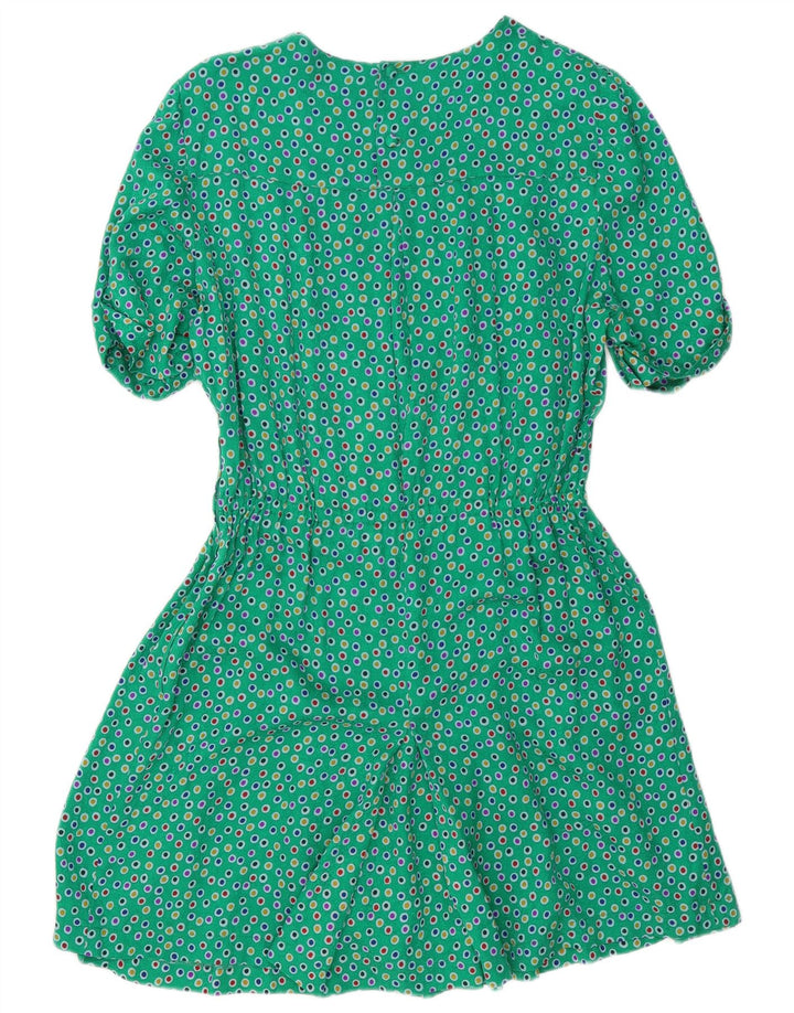 Vintage mujer A-Line vestido Reino Unido 12 verde medio manchado