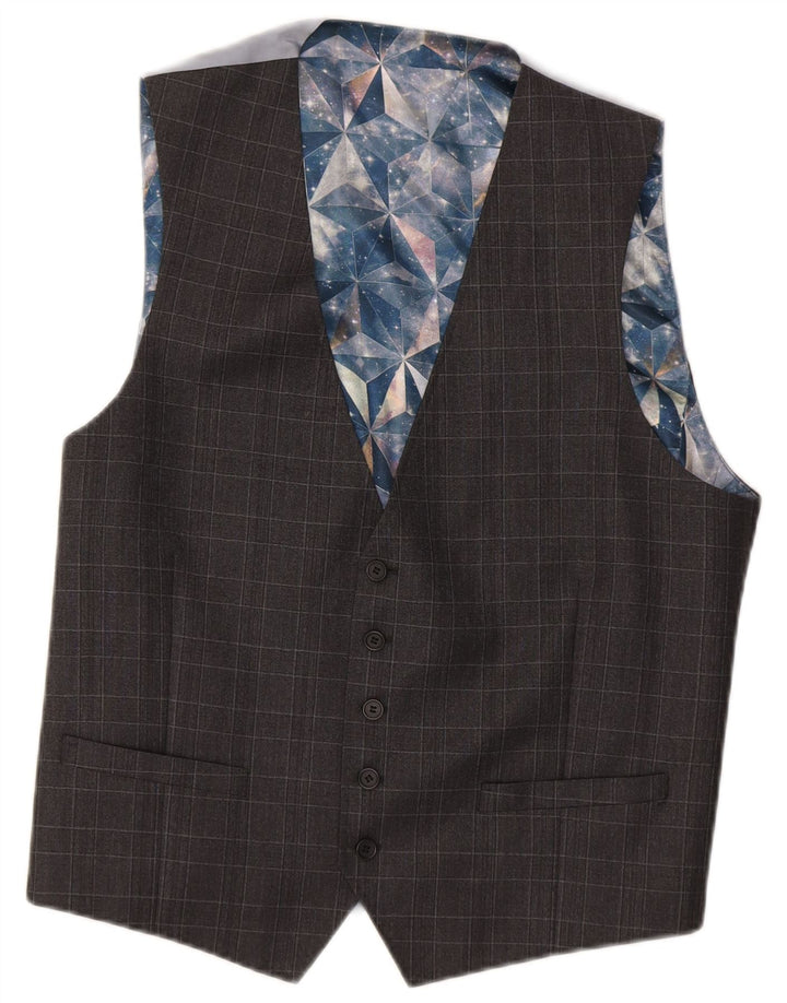TED BAKER Mens Waistcoat UK 44 2XL Grey Check Wool
