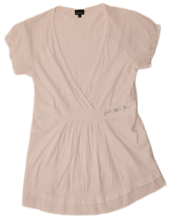 Calvin Klein Jeans Blusa para mujer Top Reino Unido 14 Grande Algodón blanco