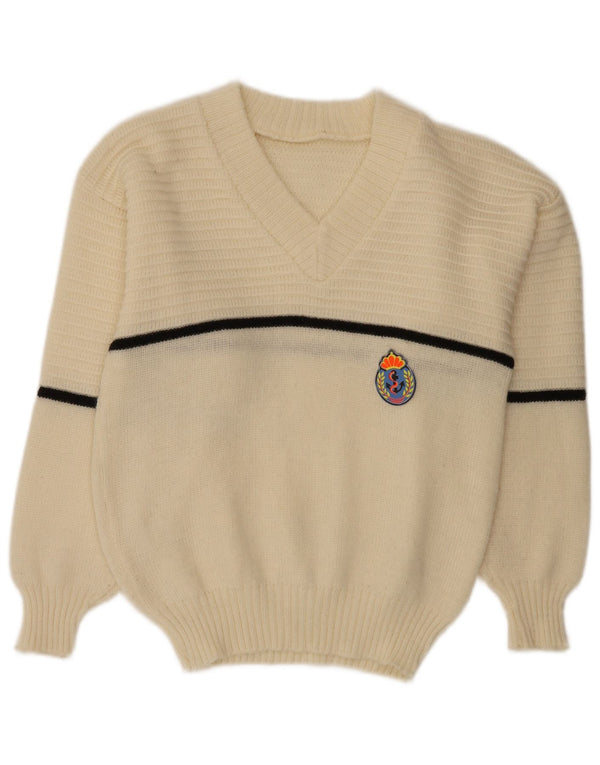 Vintage mujer V-cuello jumper suéter Reino Unido 16 grande de rayas blancas