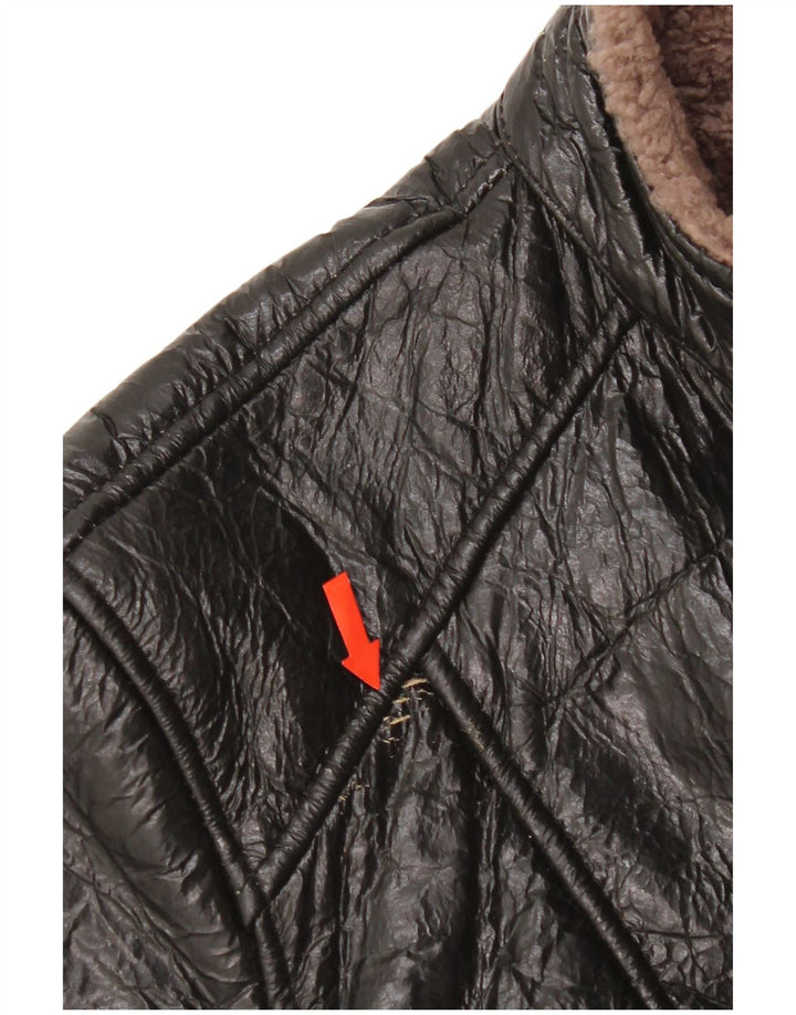 Vintage mujer shearling chaqueta Reino Unido 14 cuero negro medio