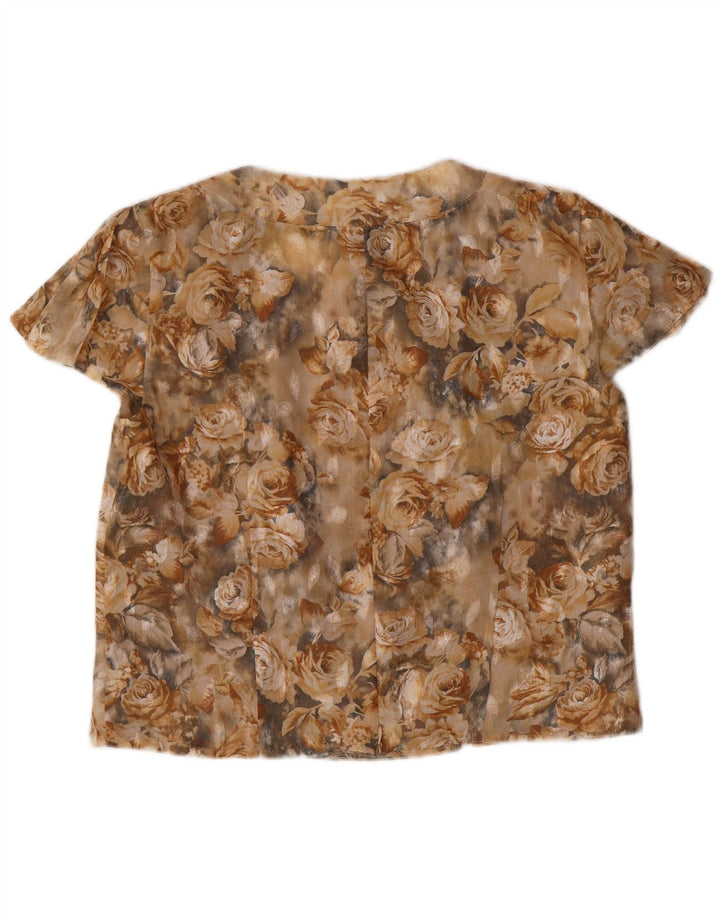 VINTAGE Blusa corta para mujer Top IT 42 Medio Beige Floral