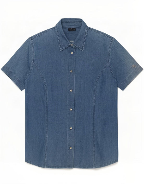 Trussardi Jeans Camisa Vaquera de Manga Corta para Mujer UK 44 Azul Medio Algodón