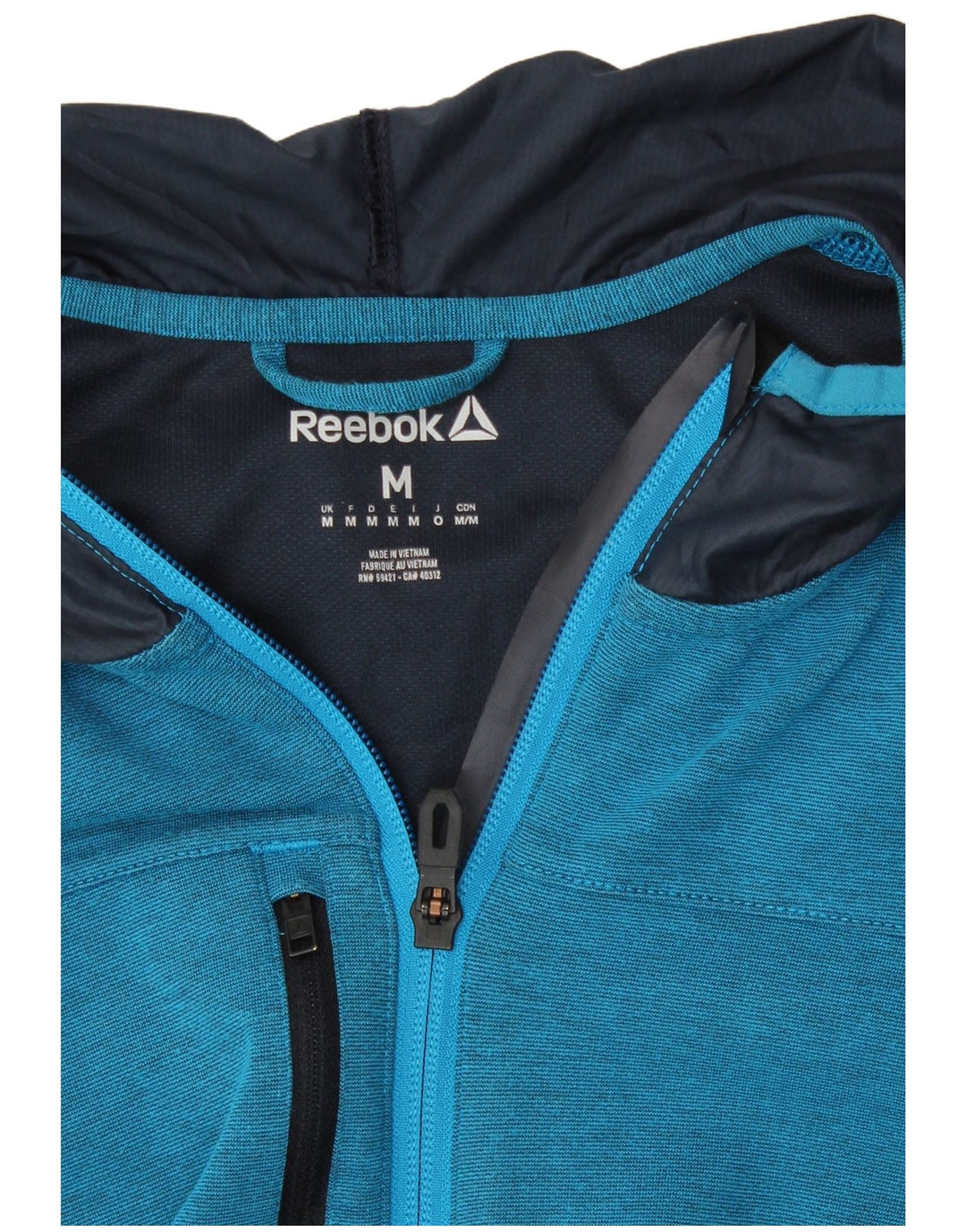 Reebok - Sudadera con capucha y cremallera de 1/4 para hombre, color azul medio, poliéster