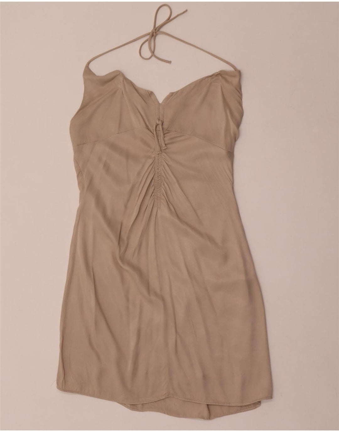 Zara Mujer Vestido Halter UK 42 Viscosa Beige Medio