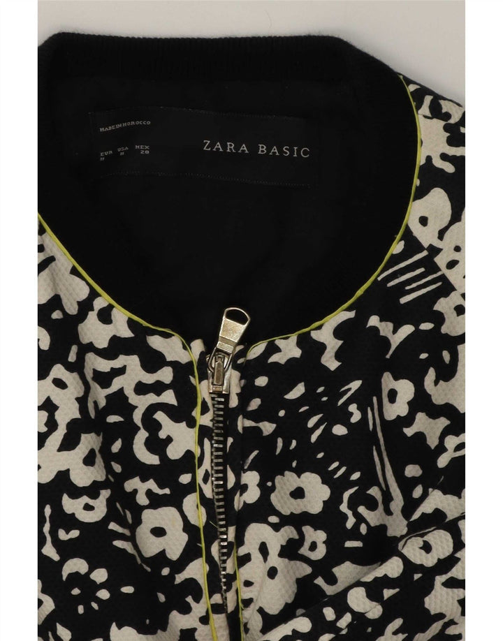 Zara Chaqueta Bomber con Cremallera Completa para Mujer UK 44 Mediana Algodón Floral Negro