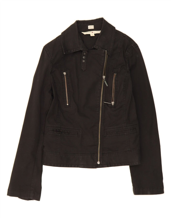 TOMMY HILFIGER Womens Crop Bomber Jacket UK 12 Medium Black Cotton Vintage Tommy Hilfiger and Second-Hand Tommy Hilfiger from Messina Hembry 