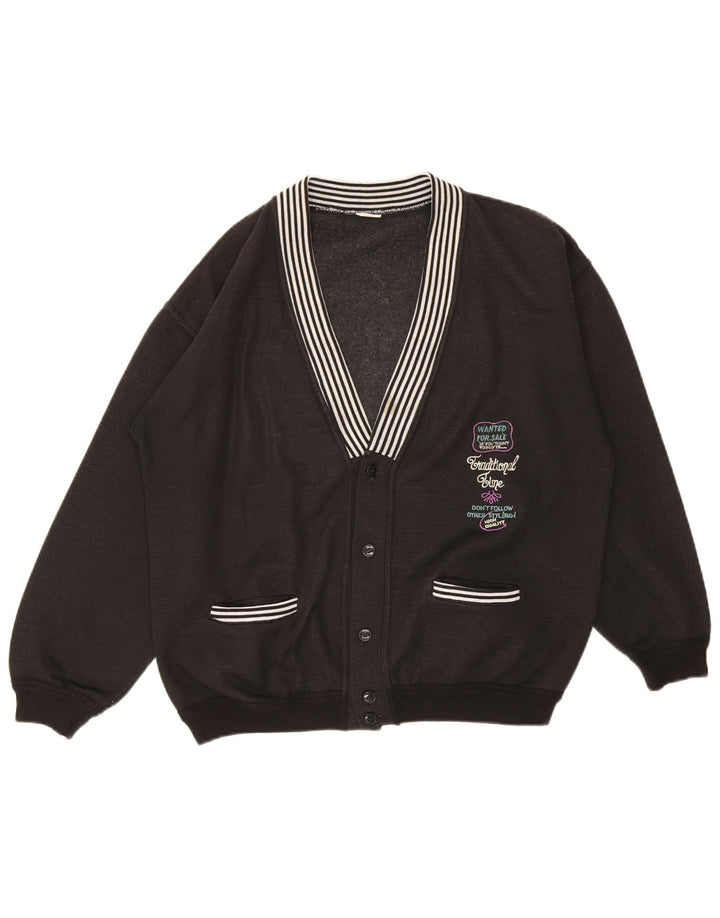 Vintage hombres gráfico cardigan suéter medio negro