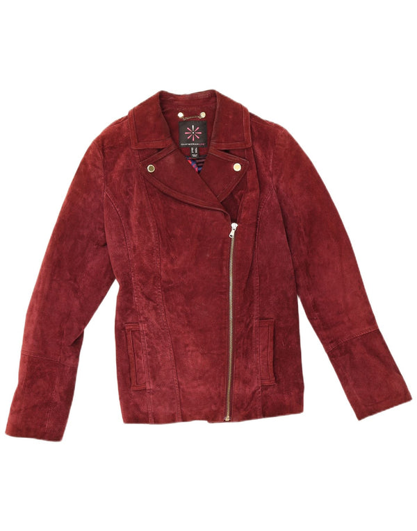 Isaac Mizrahi Chaqueta motera de ante para mujer UK 6 XS Cuero burdeos
