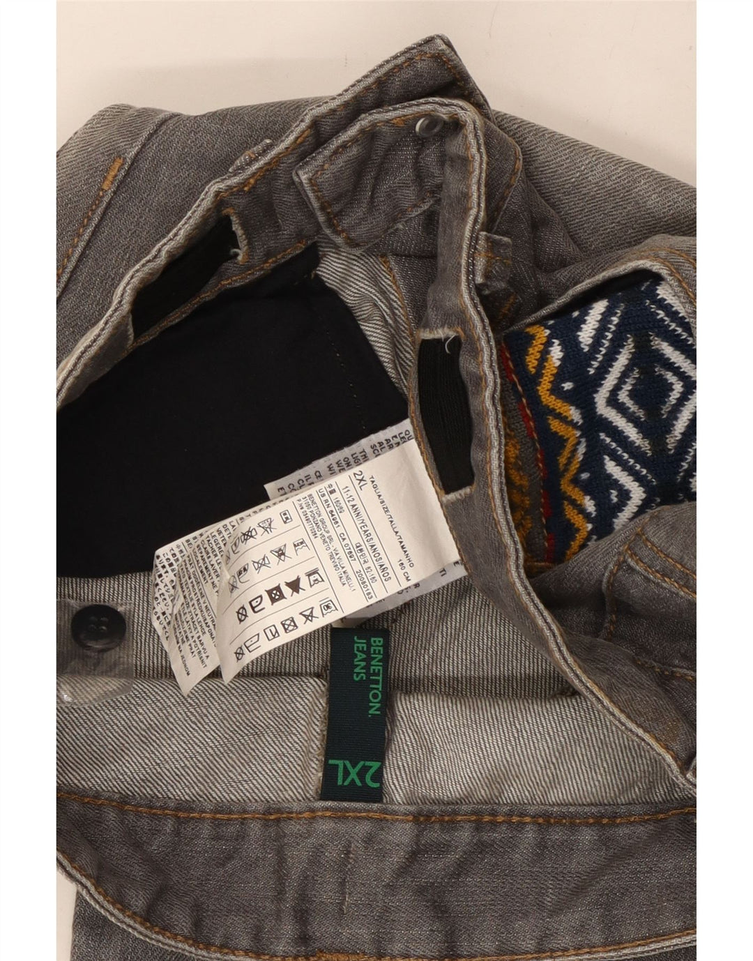 BENETTON Vaqueros Rectos Desgastados para Niñas 11-12 Años 2XL W28 L28 Gris