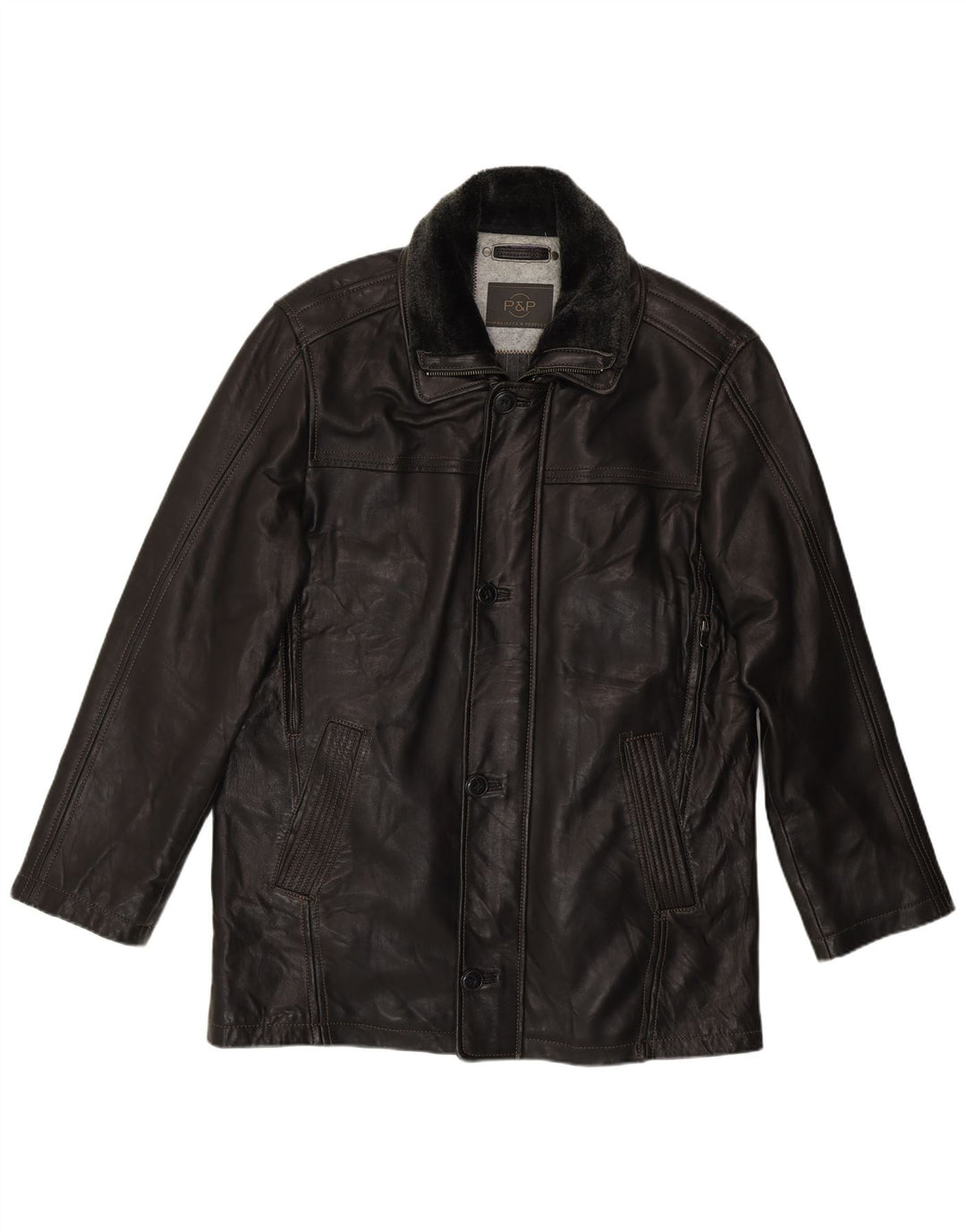 P&P People Chaqueta de cuero para hombre IT 48 Cuero negro mediano