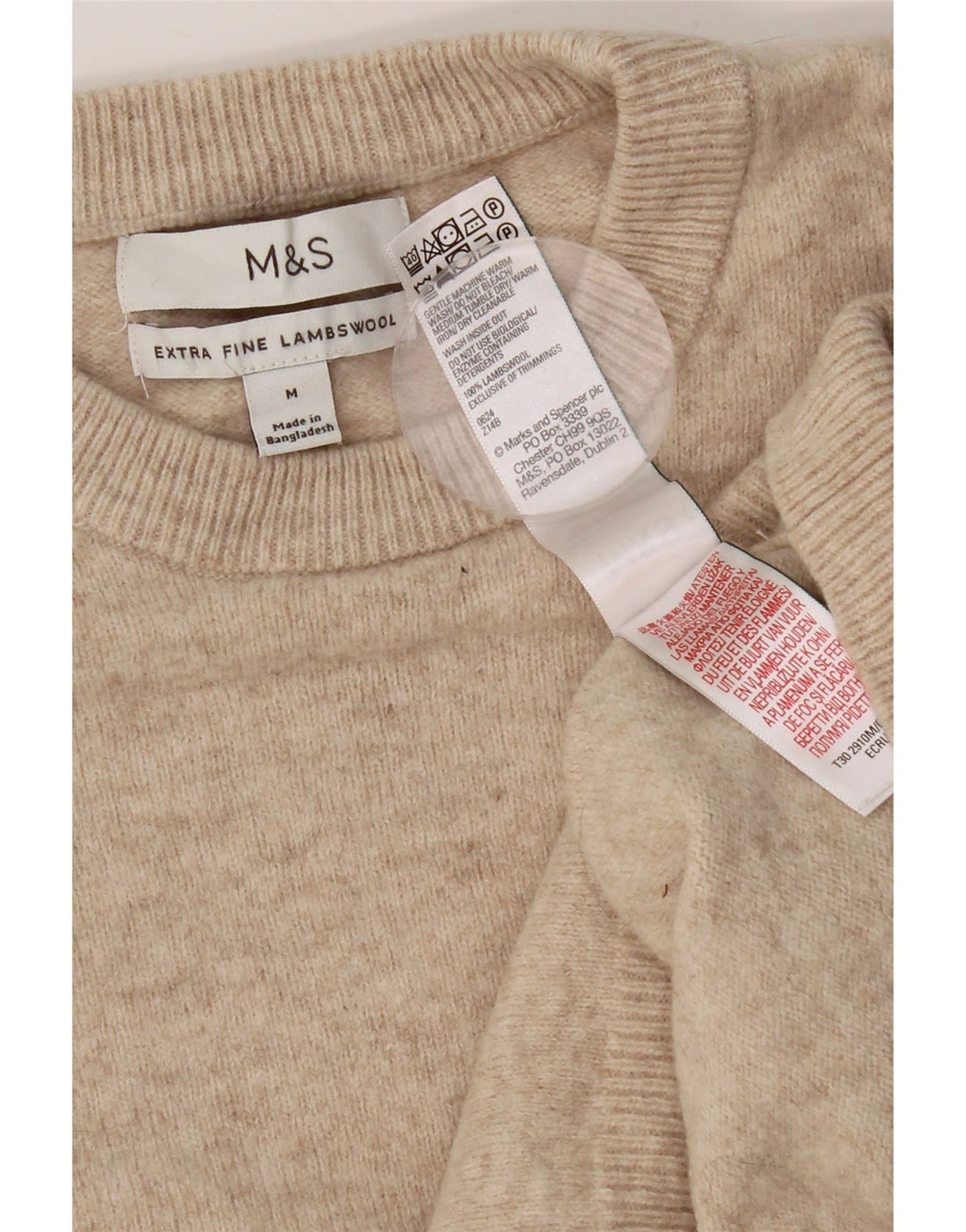 Marks & Spencer Jersey De Cuello Redondo Para Hombre De Lana De Cordero Beige Medio