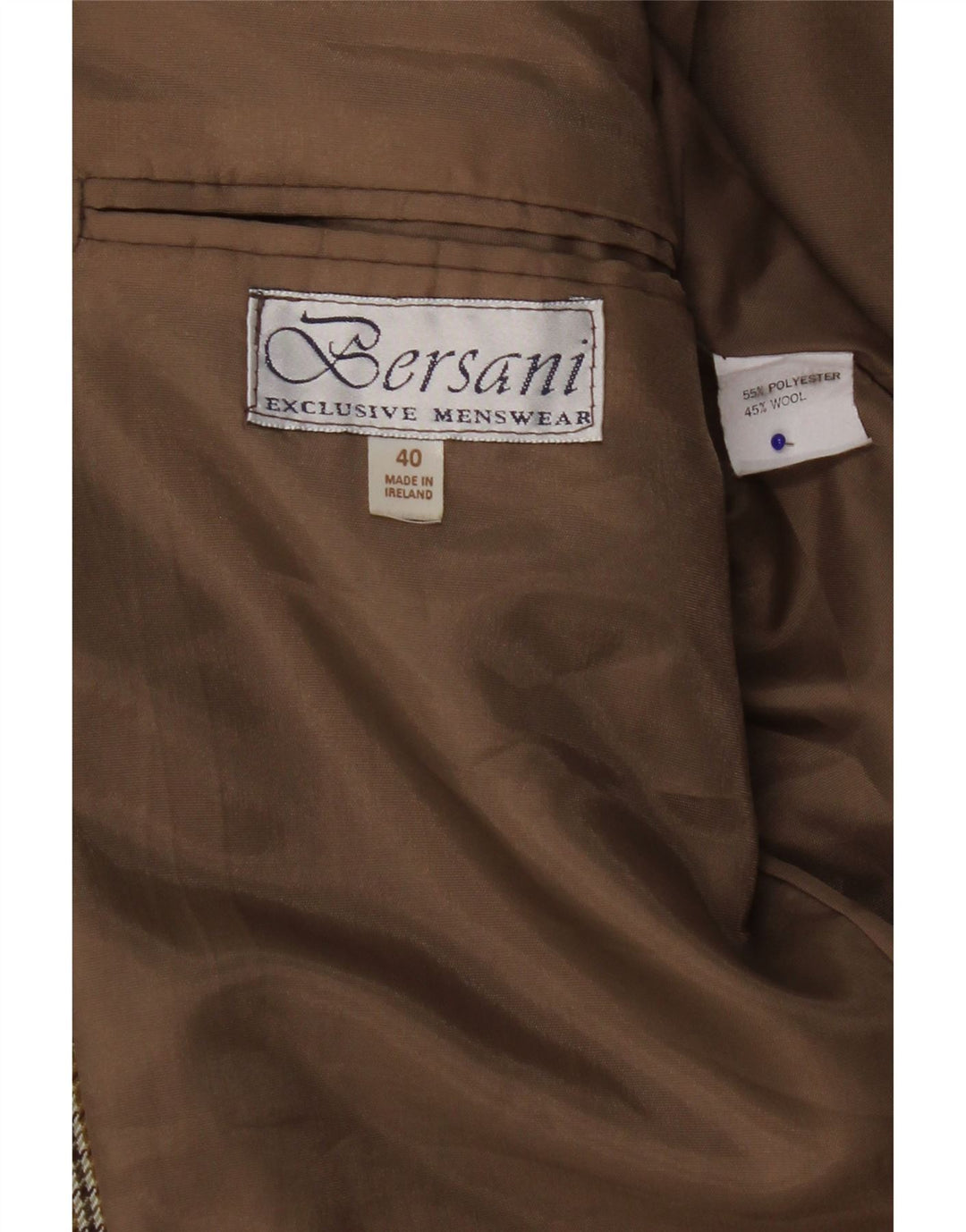 Bersani Chaqueta tipo blazer de 2 botones para hombre UK 40 Large Marrón Pata de gallo Poliéster