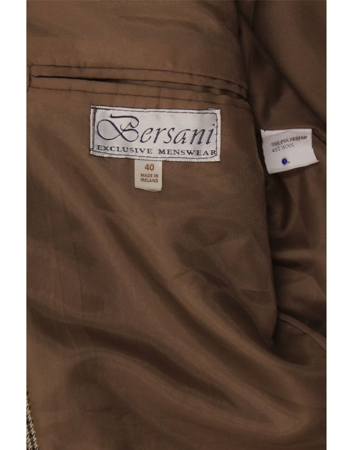 Bersani Chaqueta tipo blazer de 2 botones para hombre UK 40 Large Marrón Pata de gallo Poliéster