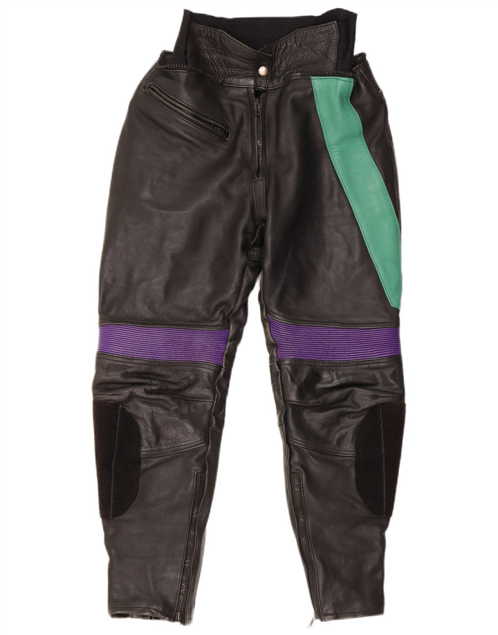 VINTAGE Pantalones de mujer EU 38 Medio W28 L27 Cuero color block negro