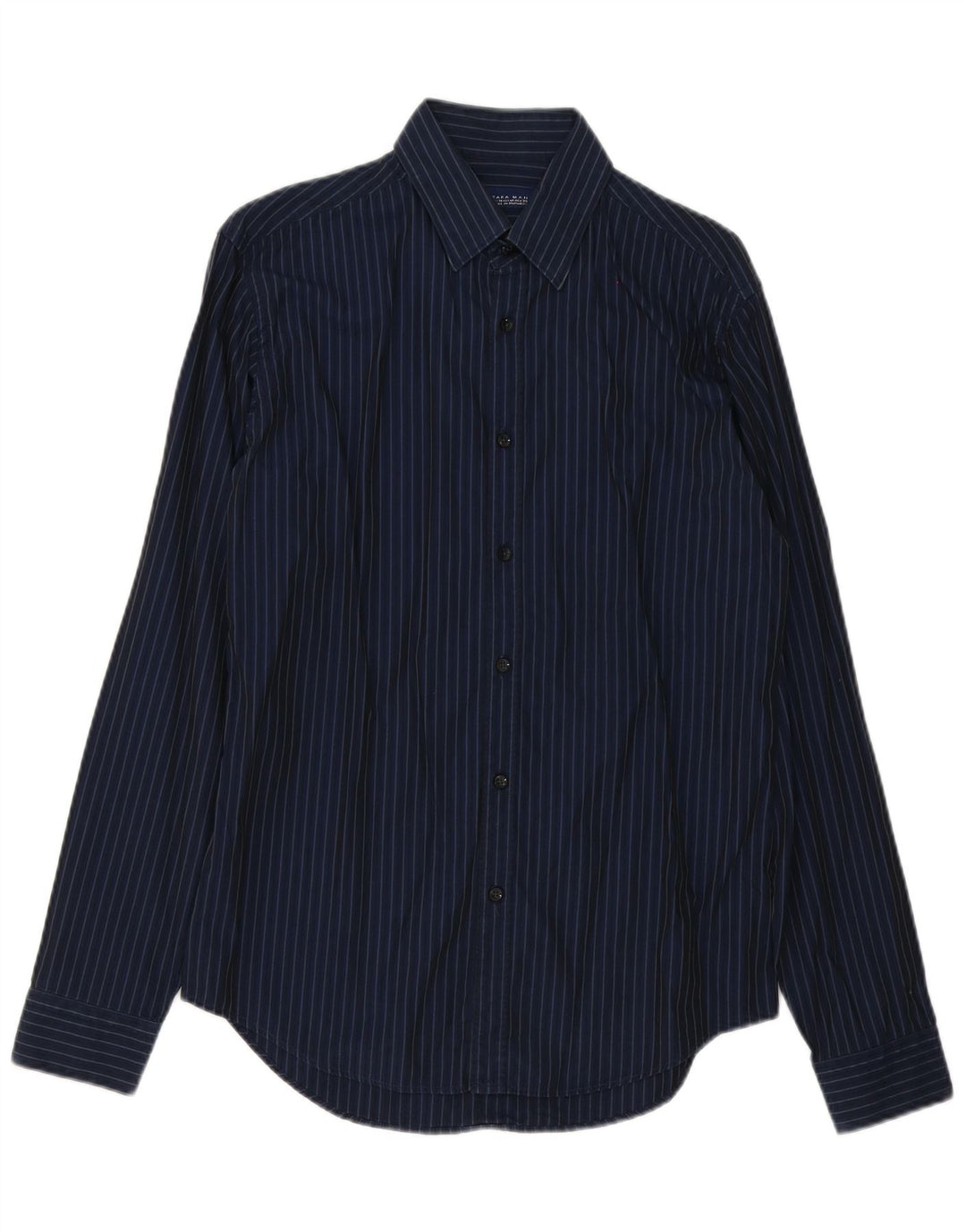 Zara Hombre Camisa Mediana Azul Marino Rayas Algodón