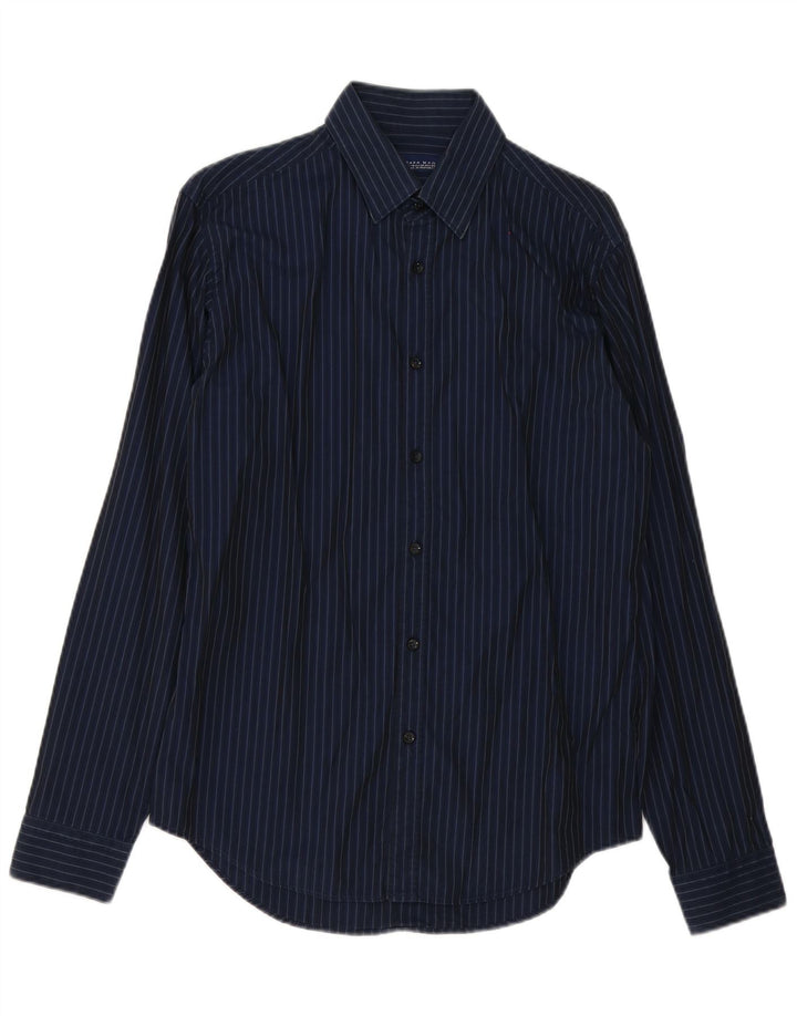 Zara Hombre Camisa Mediana Azul Marino Rayas Algodón