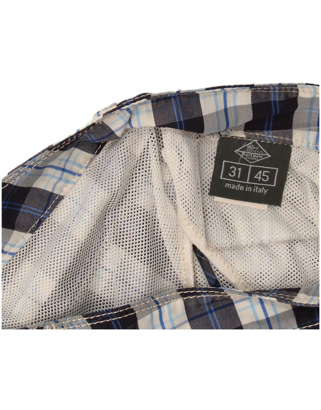 Roy Rogers Pantalones cortos casuales para hombre W31 Poliéster a cuadros azul marino mediano