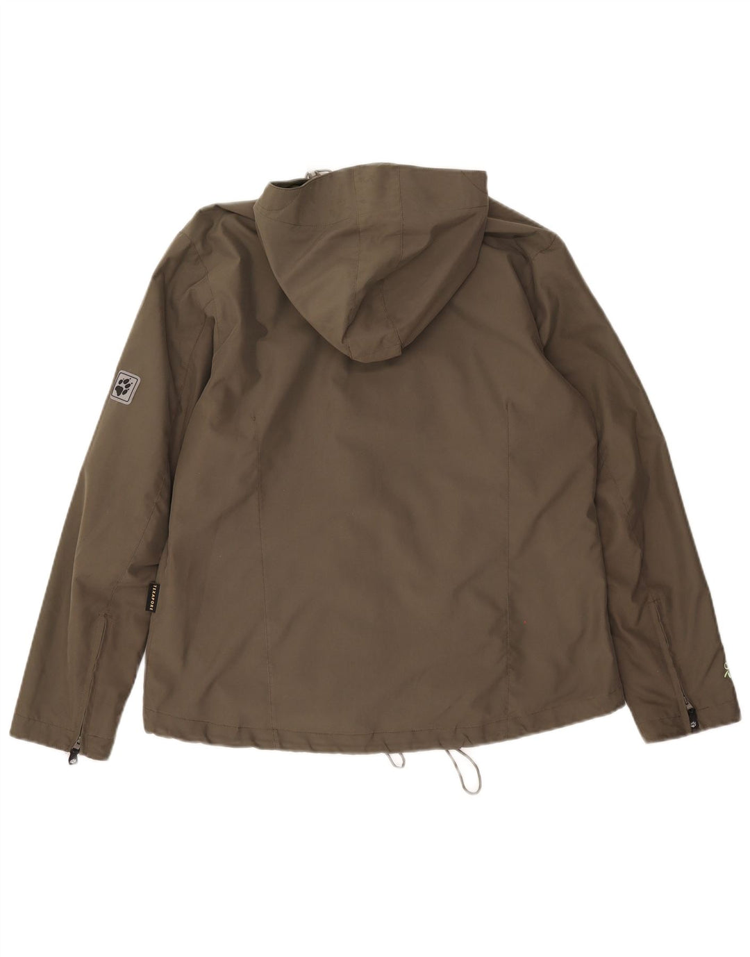 Jack Wolfskin Chaqueta impermeable con capucha para mujer UK 14/16 Large Caqui Poliéster