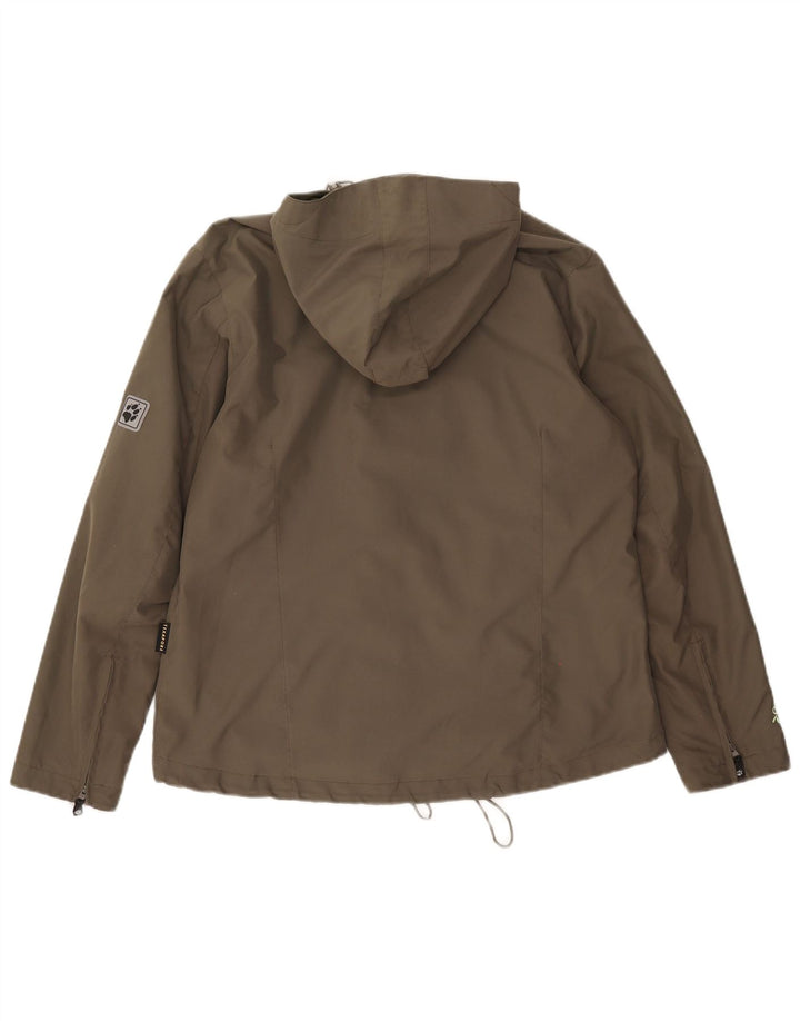 Jack Wolfskin Chaqueta impermeable con capucha para mujer UK 14/16 Large Caqui Poliéster