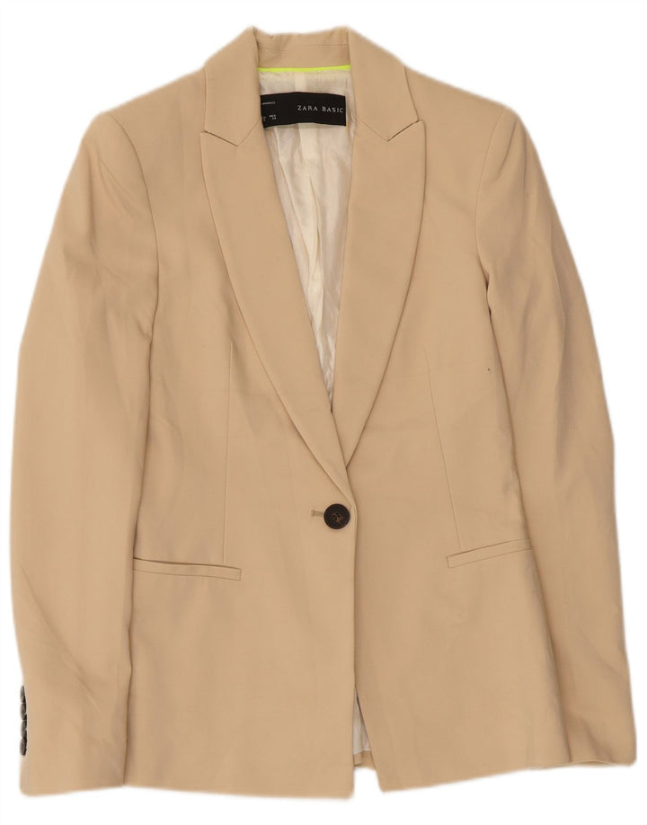 Zara Mujer Chaqueta Blazer De 1 Botón UK 6 XS Poliéster Beige