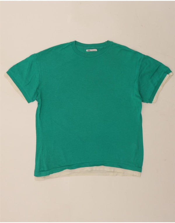 Zara Hombre Camiseta Top Small Verde Colorblock Algodón