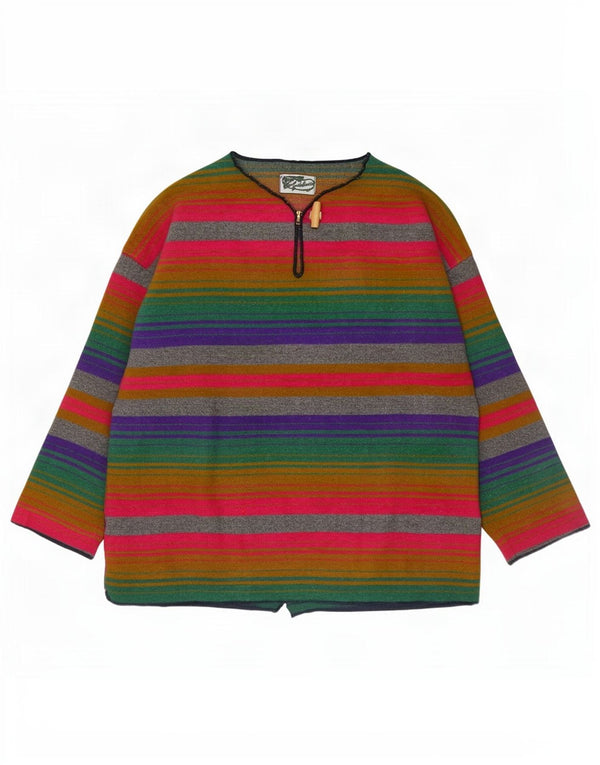 Vintage mujer V-cuello jumper suéter Reino Unido 18 XL lana a rayas multicolor