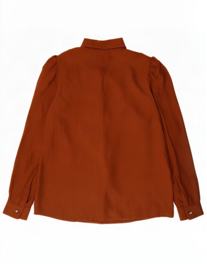 Vintage mujer manga larga blusa Top Reino Unido 14 marrón medio