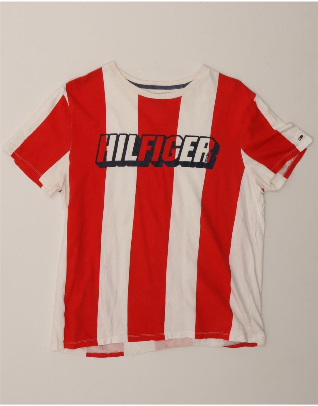 TOMMY HILFIGER Mens Graphic T-Shirt Top Small Red Colourblock Vintage Tommy Hilfiger and Second-Hand Tommy Hilfiger from Messina Hembry 