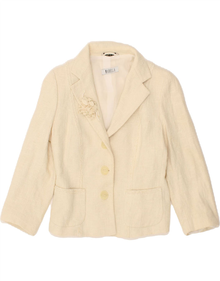 MARELLA Womens 3 Button Blazer Jacket UK 12 Medium Beige Cotton Vintage Marella and Second-Hand Marella from Messina Hembry 