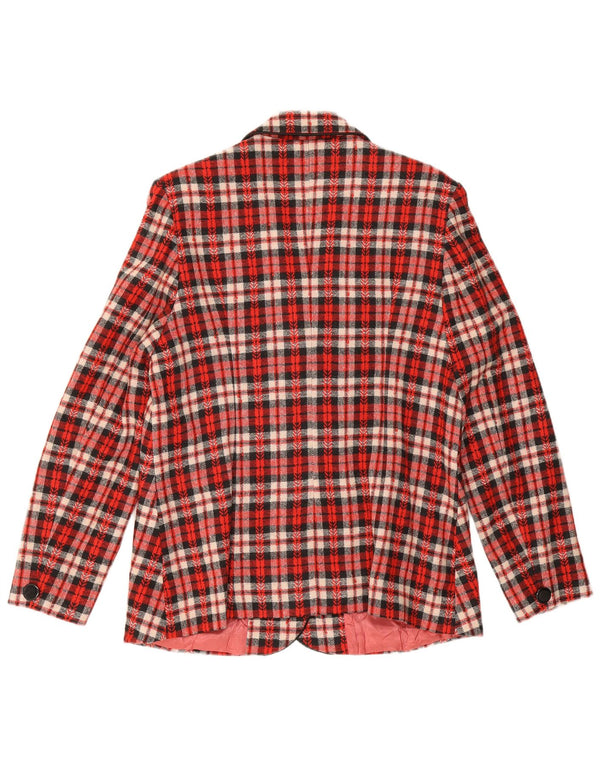 Vintage mujer 3 botones Blazer chaqueta Reino Unido 12 cheque rojo medio