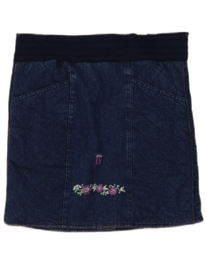 Vintage mujer falda de mezclilla W30 medio azul marino floral