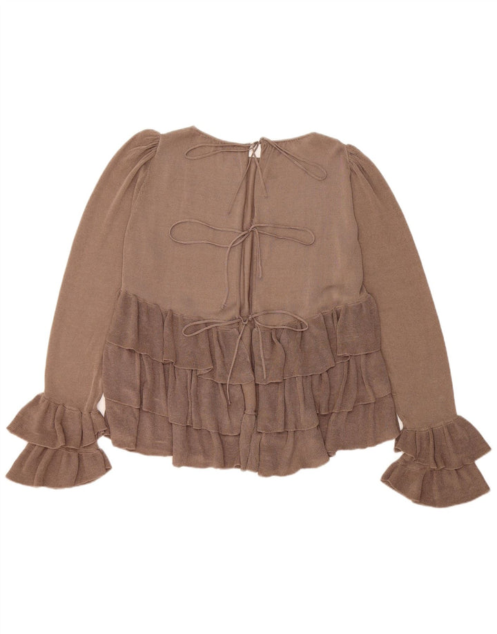 Zara Mujer Blusa Extragrande De Manga Larga Top UK 40 Small Marrón Colorblock