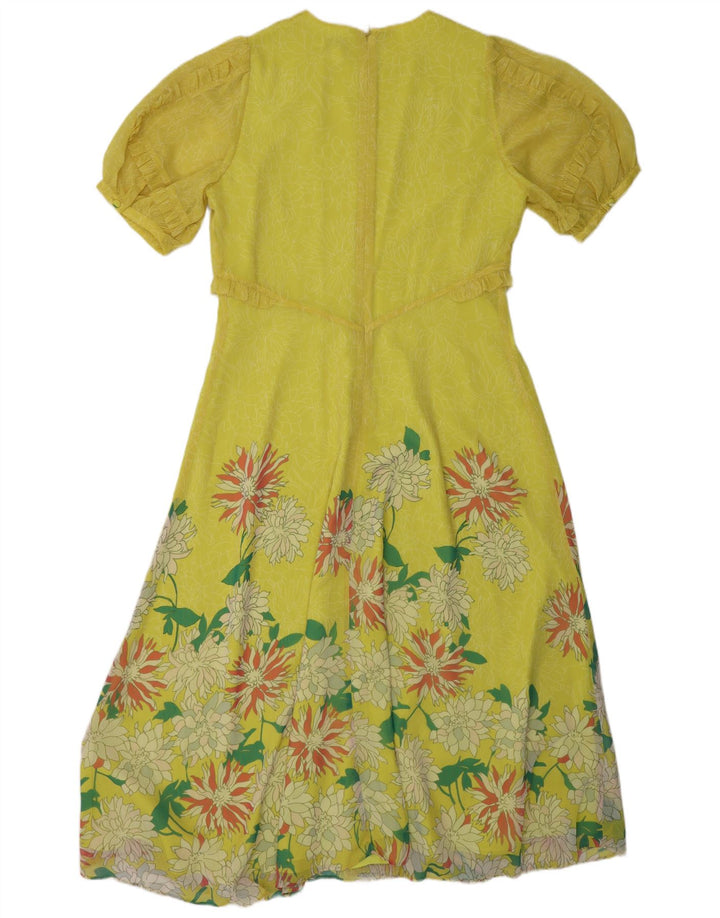 TED BAKER Vestido acampanado con volantes para mujer Talla 4 Poliéster floral amarillo grande