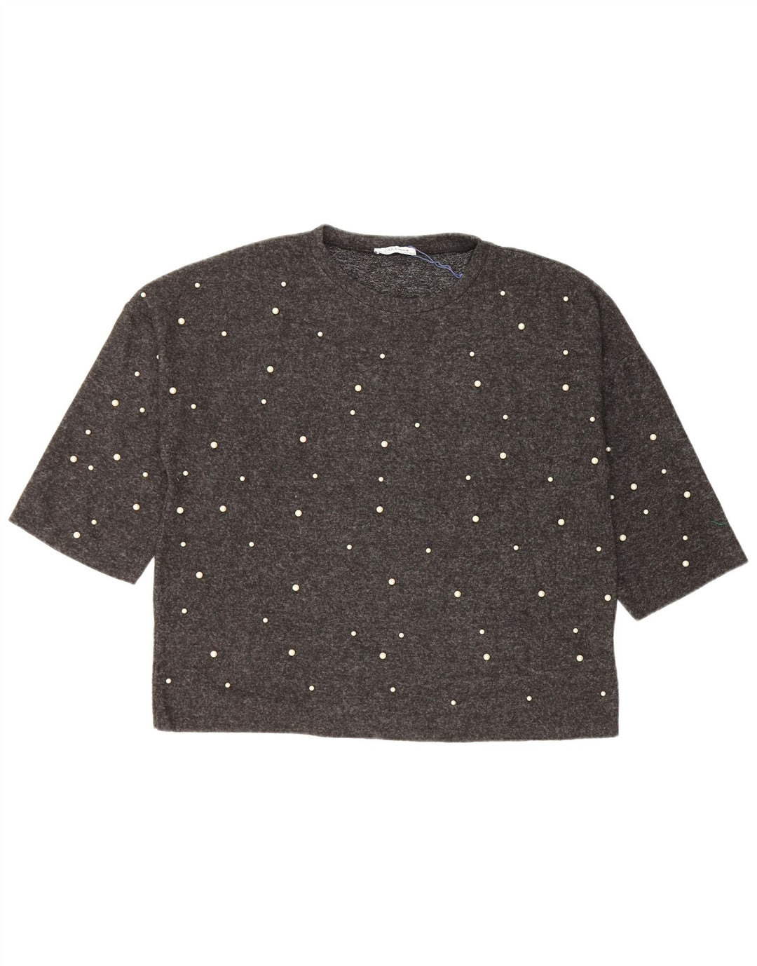 Zara Mujer Camiseta Holgada Top UK 44 Poliéster Manchado Gris Medio