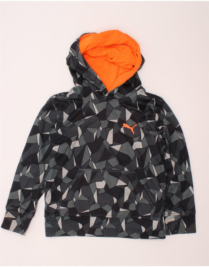 PUMA Sudadera con capucha para niños de 7 a 8 años, tamaño pequeño, gris, poliéster geométrico