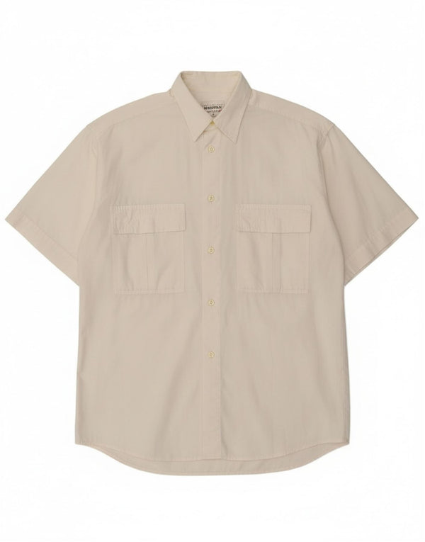 Stefanel Camisa De Manga Corta Para Hombre Algodón Blanco Roto Mediano