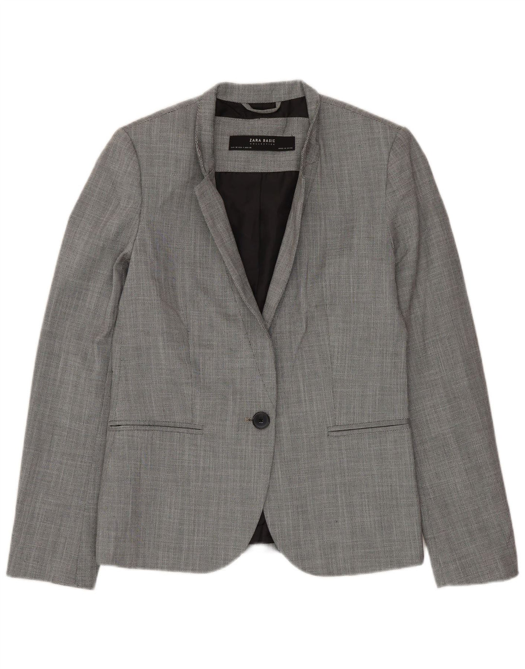ZARA Mujer Chaqueta Blazer 1 Botón EU 36 XS Gris Poliéster