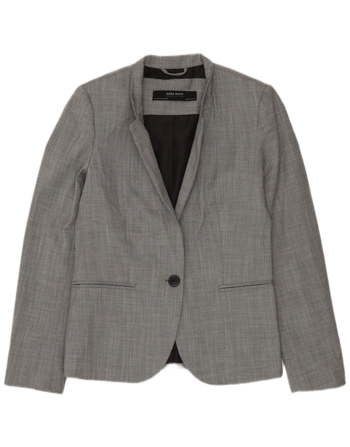 ZARA Mujer Chaqueta Blazer 1 Botón EU 36 XS Gris Poliéster