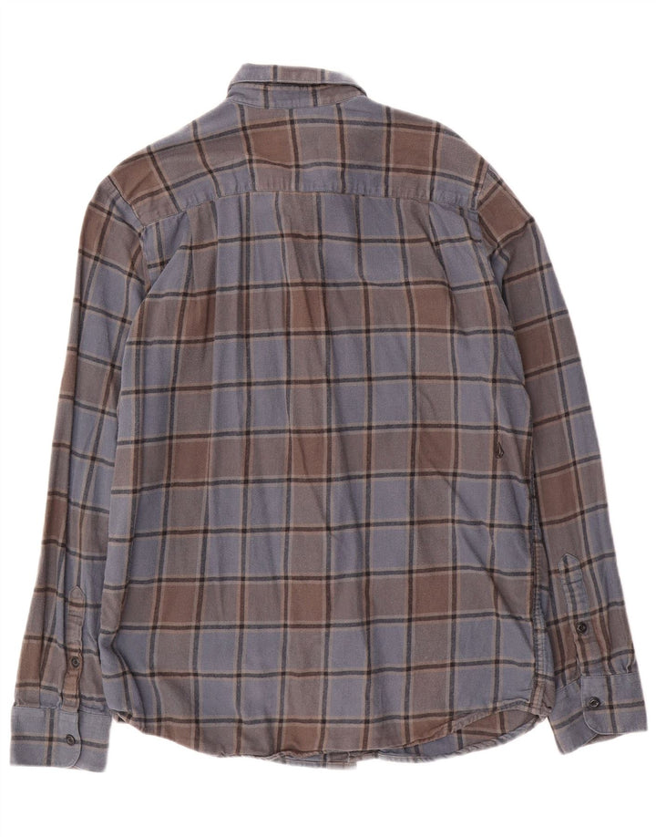 Volcom Camisa de franela de ajuste moderno para hombre, algodón a cuadros azul grande