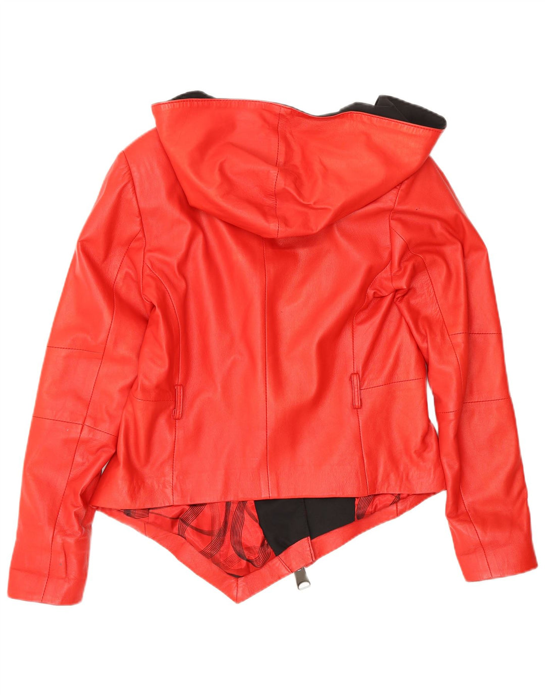 VINTAGE Chaqueta de cuero con capucha asimétrica para mujer Reino Unido 16 Cuero rojo grande