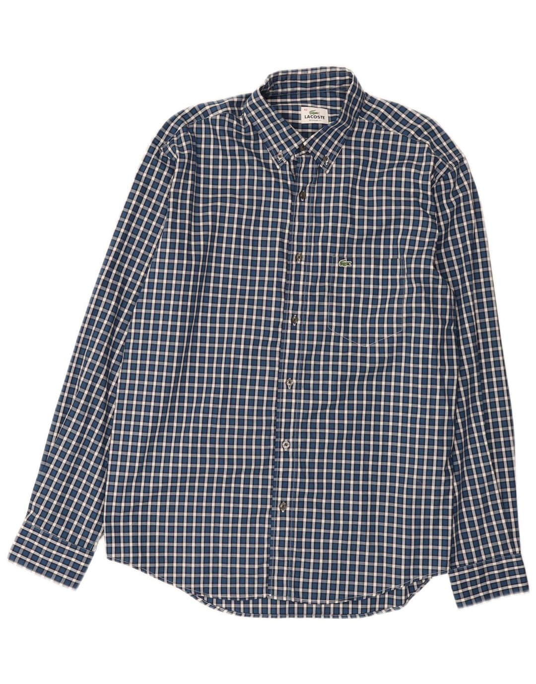 Camisa Lacoste Hombre Regular Fit Talla 42 Algodón A Cuadros Azul Grande