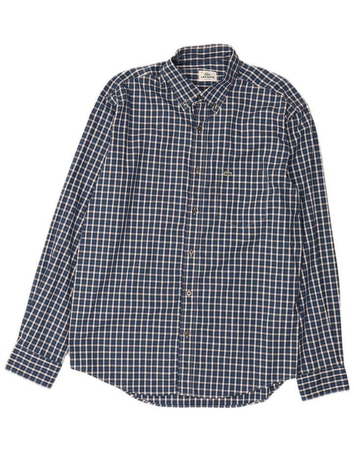 Camisa Lacoste Hombre Regular Fit Talla 42 Algodón A Cuadros Azul Grande