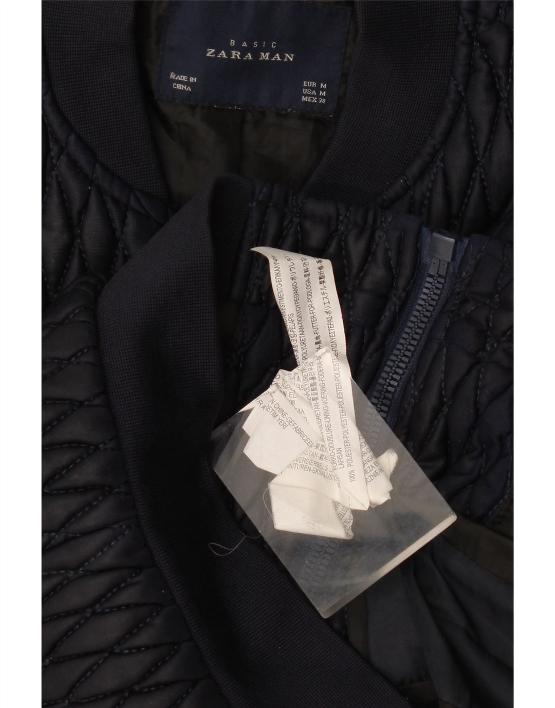 Zara Mens Bomber Chaqueta Acolchada UK 38 Medio Azul Marino Poliéster