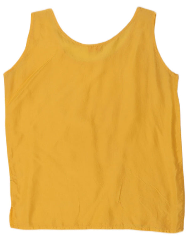 Vintage mujer blusa sin mangas Top Reino Unido 14 seda amarilla media