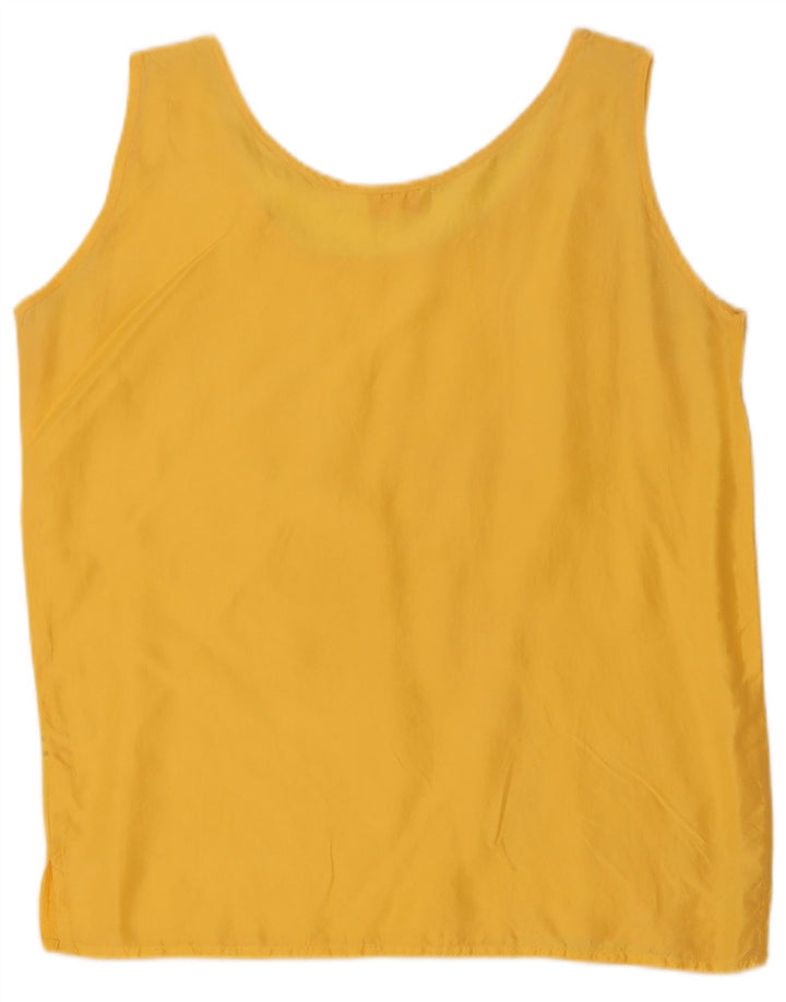 Vintage mujer blusa sin mangas Top Reino Unido 14 seda amarilla media
